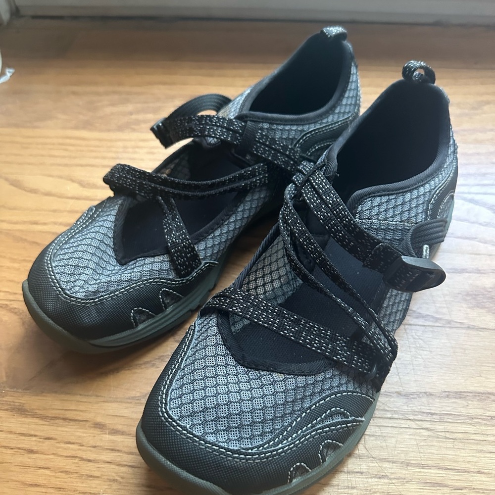 Gray and Black Chacos Water Shoes
